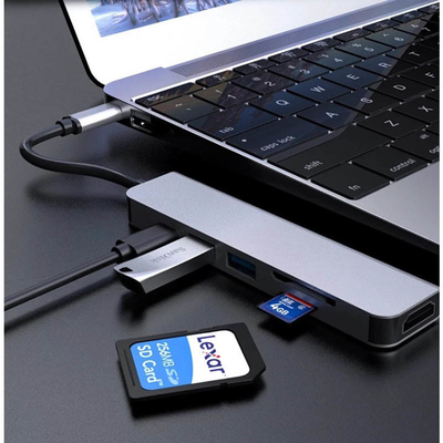 De Hub van het Basisstationdisplayport van Usbmultiport 6in1 voor de Lezer van Chromebook PD77W SD/TF