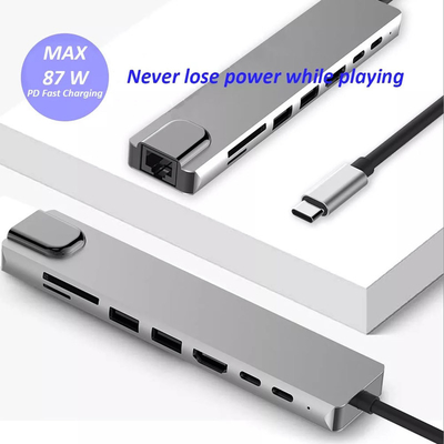 8in1 veelvoudige Hdmi-Basisstationrj45 3,0 Usb C Laptop Hub